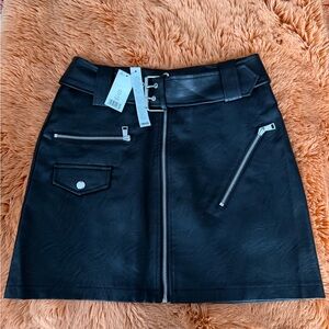 Topshop Black Faux Leather Mini Skirt with Zipper Accents